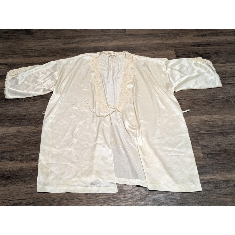 Victoria's Secret Satin Kimono Robe Womens One Size Ivory Lace Sequin READ‎